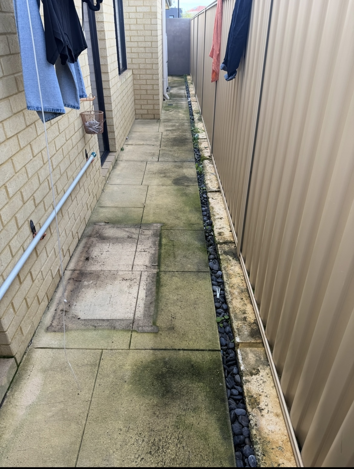 Liquid limestone Limestone pathway with moss before — pressure cleaning Darch Perth WA