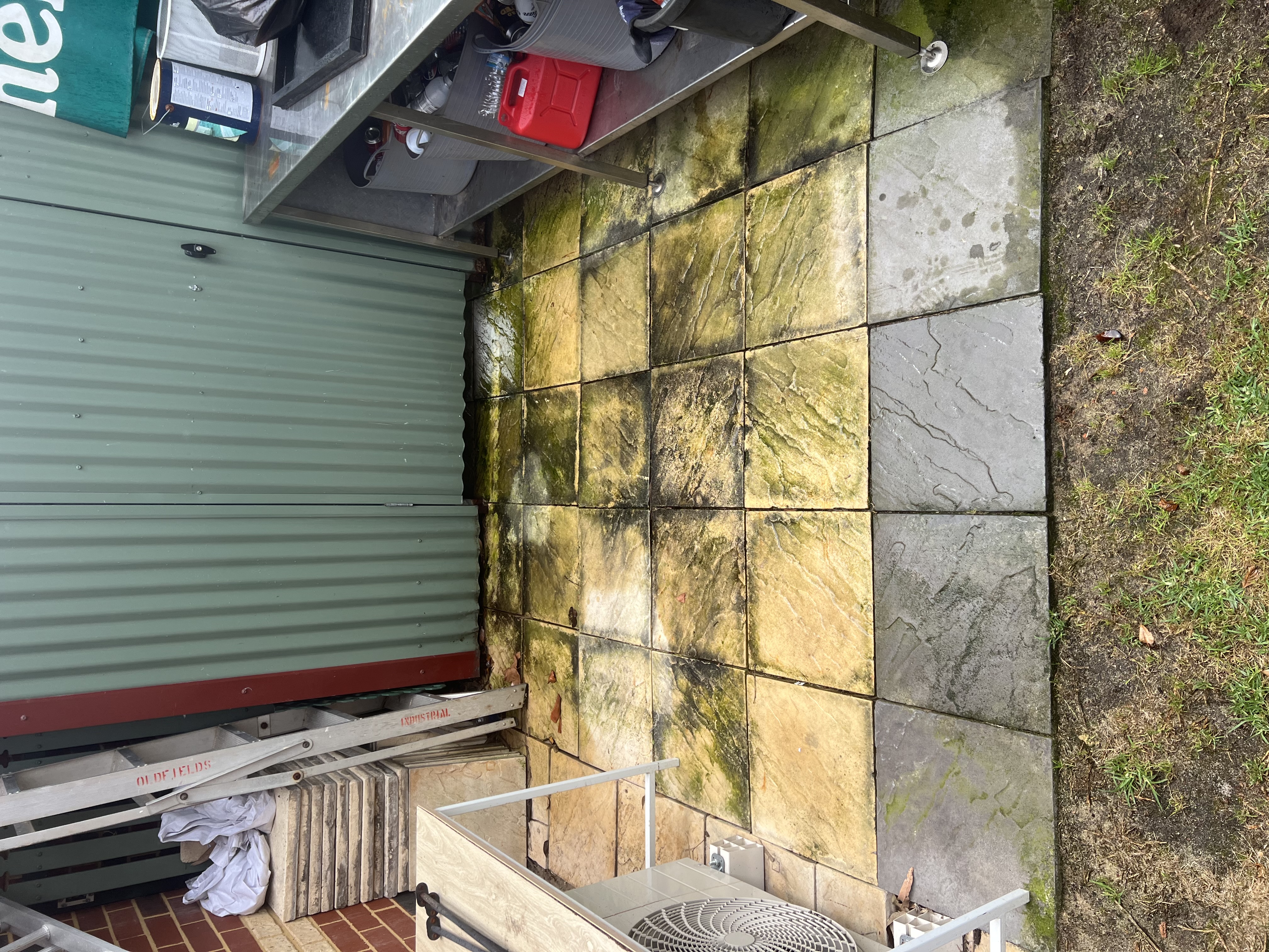 Sandstone tiles Sandstone courtyard tiles before — pressure cleaning Fremantle Perth WA