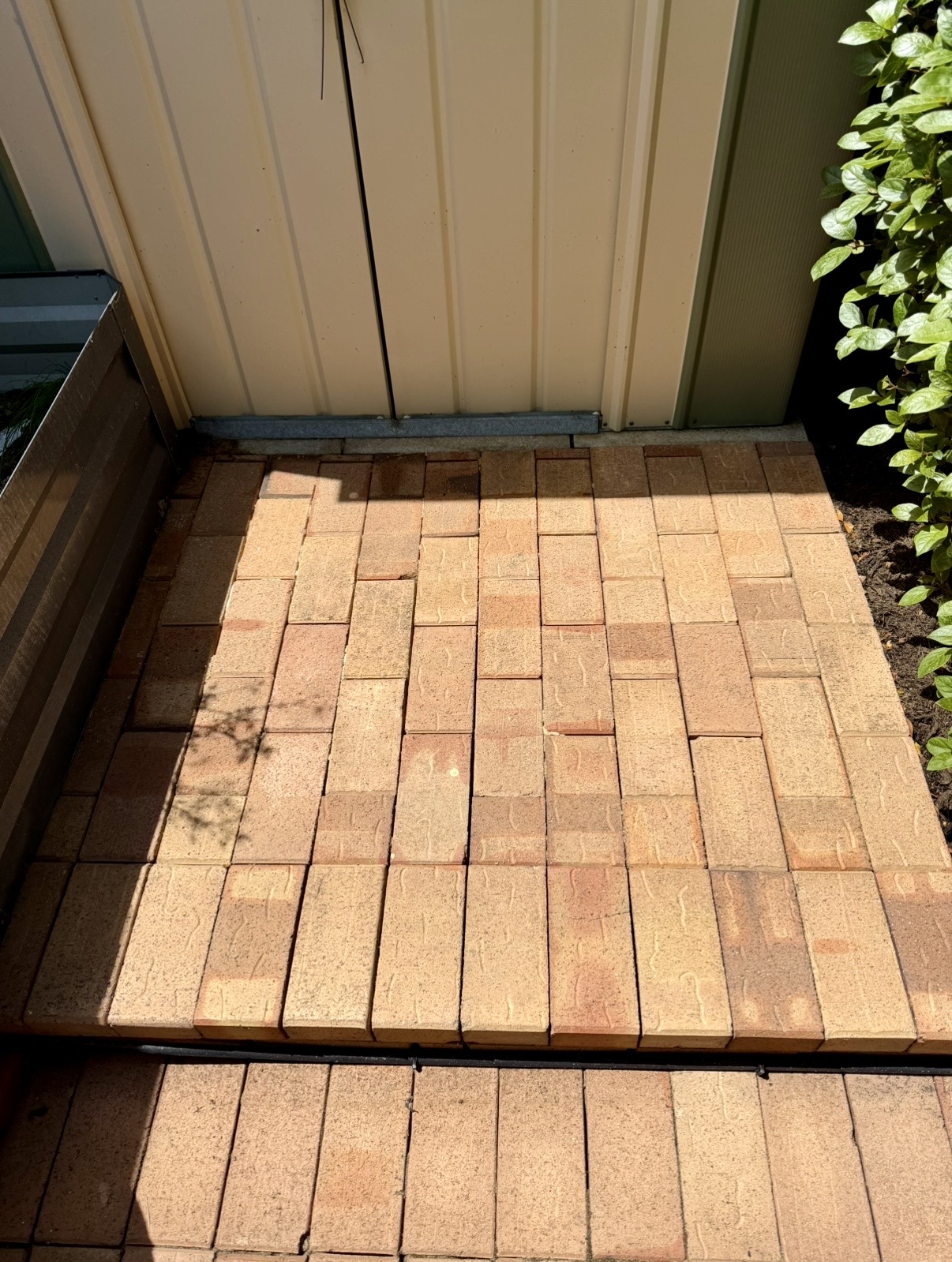 Brick pavers Brick paver area near shed after — pressure cleaning Kingsley Perth WA