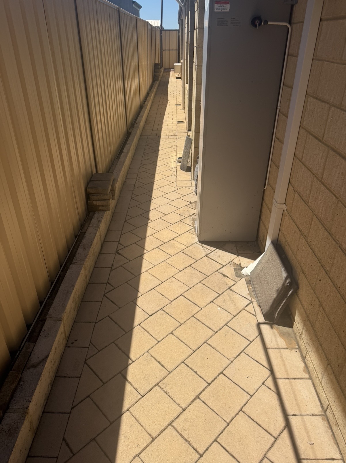 Brick pavers Long diamond paver side passage after — pressure cleaning Padbury Perth WA