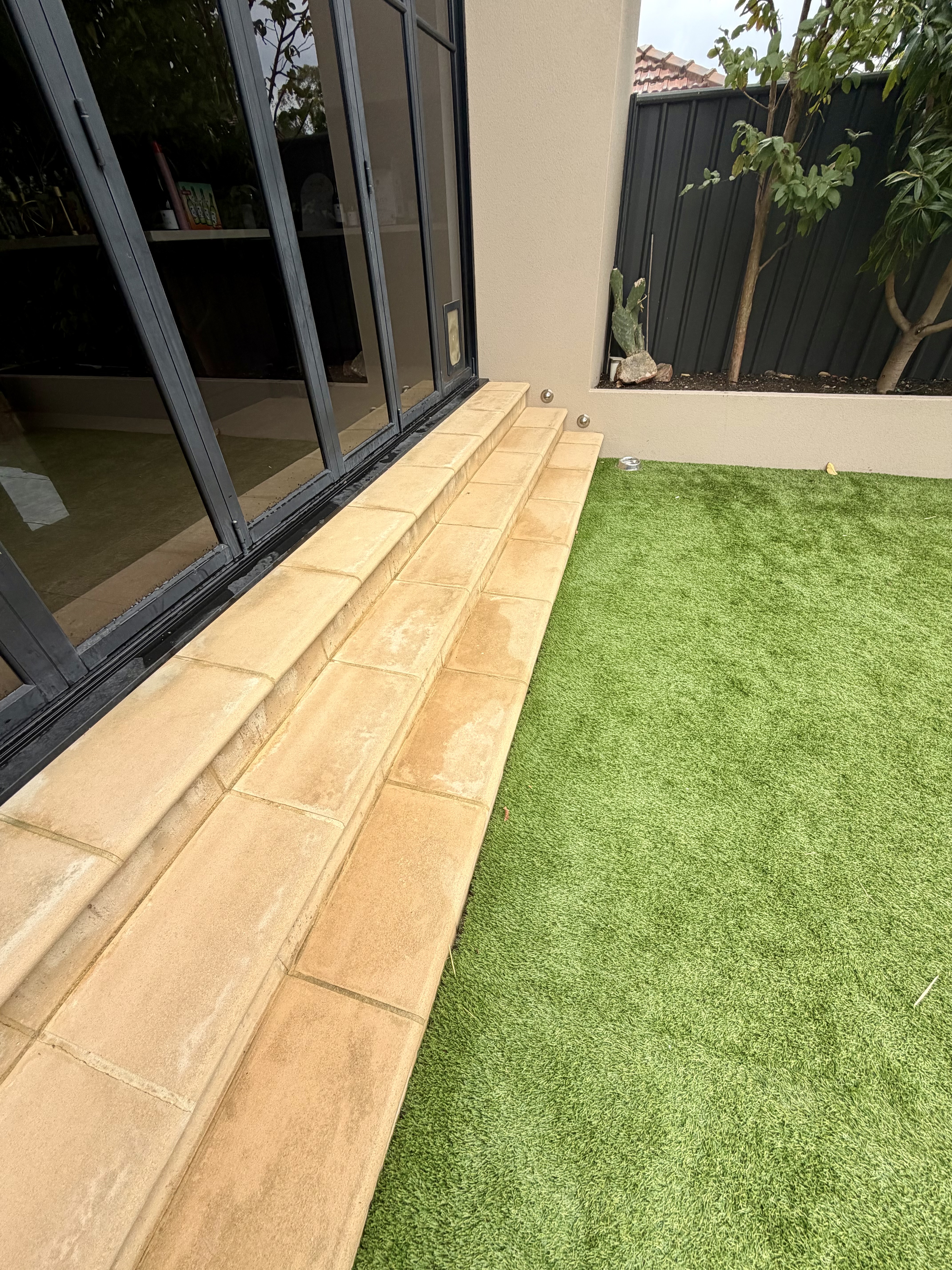 Limestone pavers Sandstone patio step edge after — pressure cleaning North Beach Perth WA